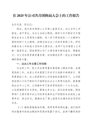 在2025年公司共青团换届大会上的工作报告