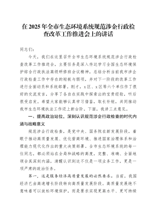 在2025年全市生态环境系统规范涉企行政检查改革工作推进会上的讲话