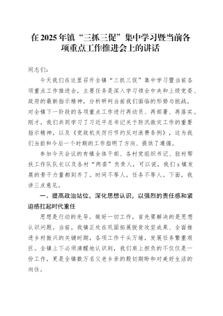 在2025年镇“三抓三促”集中学习暨当前各项重点工作推进会上的讲话
