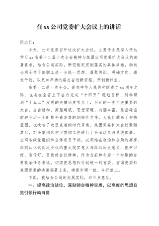 在公司党委扩大会议上的讲话