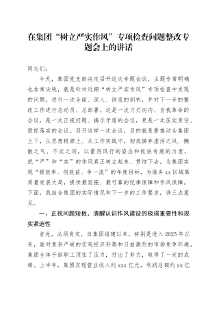 在集团“树立严实作风”专项检查问题整改专题会上的讲话