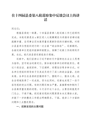 在十四届县委第八轮巡察集中反馈会议上的讲话(1)