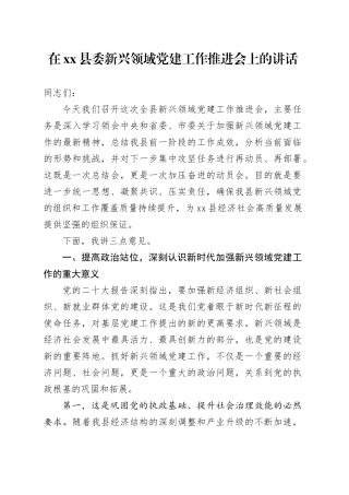 在县委新兴领域党建工作推进会上的讲话