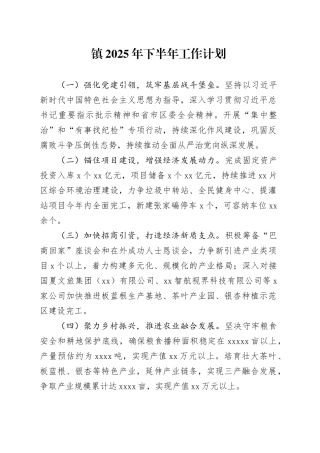 镇2025年下半年工作计划