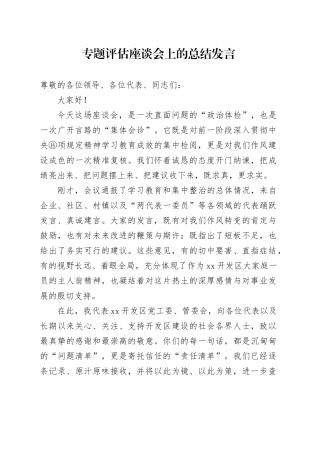 专题评估座谈会上的总结发言