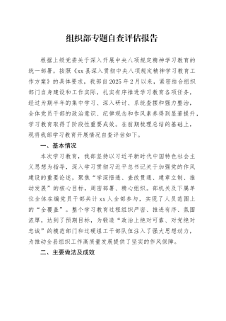 组织部专题自查评估报告