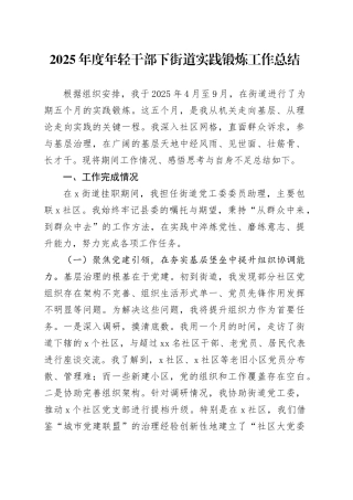 2025年度年轻干部下街道实践锻炼工作总结汇报