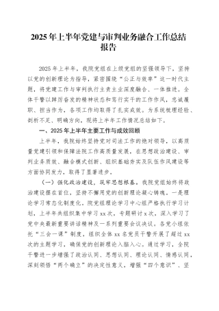 2025年上半年党建与审判业务融合工作总结报告