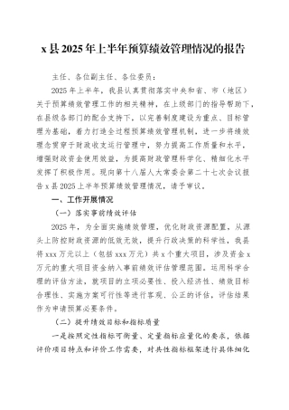 X县2025年上半年预算绩效管理情况的报告