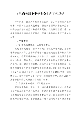 X县商务局上半年安全生产工作总结