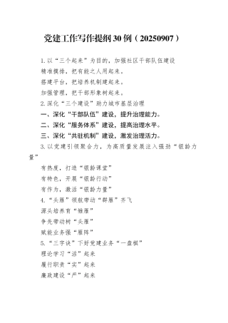 党建工作写作提纲30例（20250907）
