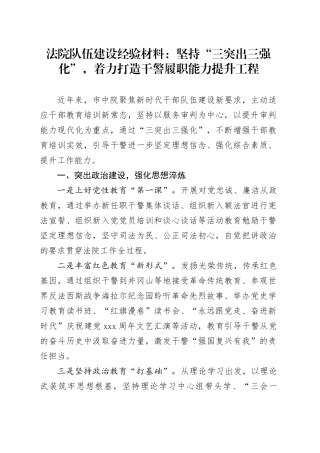 法院队伍建设经验材料：坚持“三突出三强化”，着力打造干警履职能力提升工程
