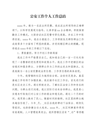 公安工作个人工作总结