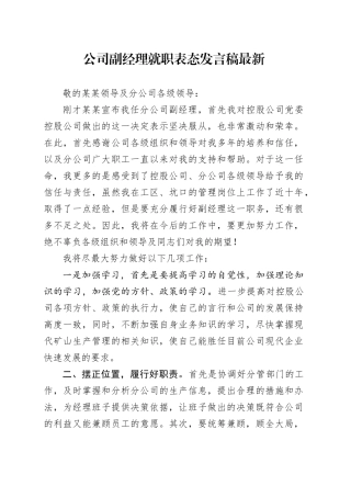 公司副经理就职表态发言稿最新范文