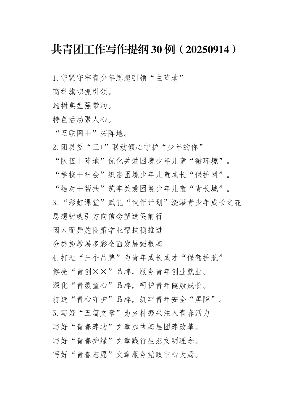 共青团工作写作提纲30例（20250914）_第1页