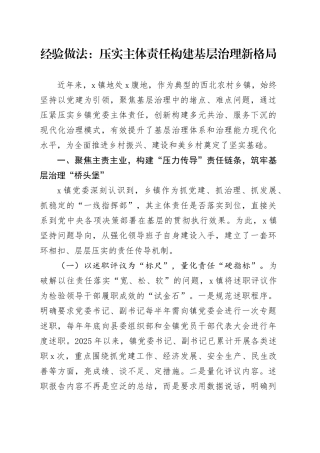 经验做法：压实主体责任构建基层治理新格局