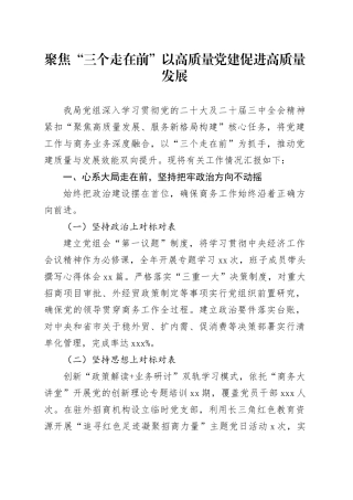聚焦“三个走在前”以高质量党建促进高质量发展