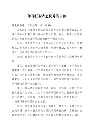 领导任职表态优秀发言稿