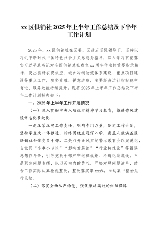 区供销社2025年上半年工作总结及下半年工作计划