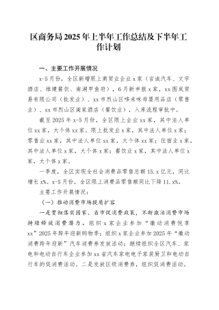 区商务局2025年上半年工作总结及下半年工作计划(1)