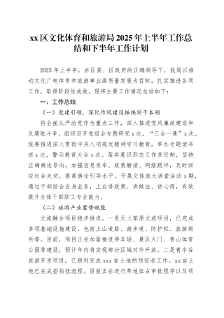 区文化体育和旅游局2025年上半年工作总结和下半年工作计划