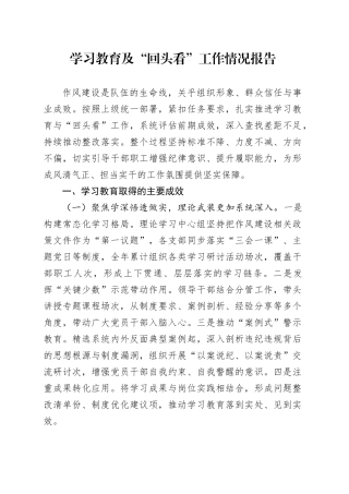 深入贯彻中央八项规定精神学习教育及“回头看”工作情况报告