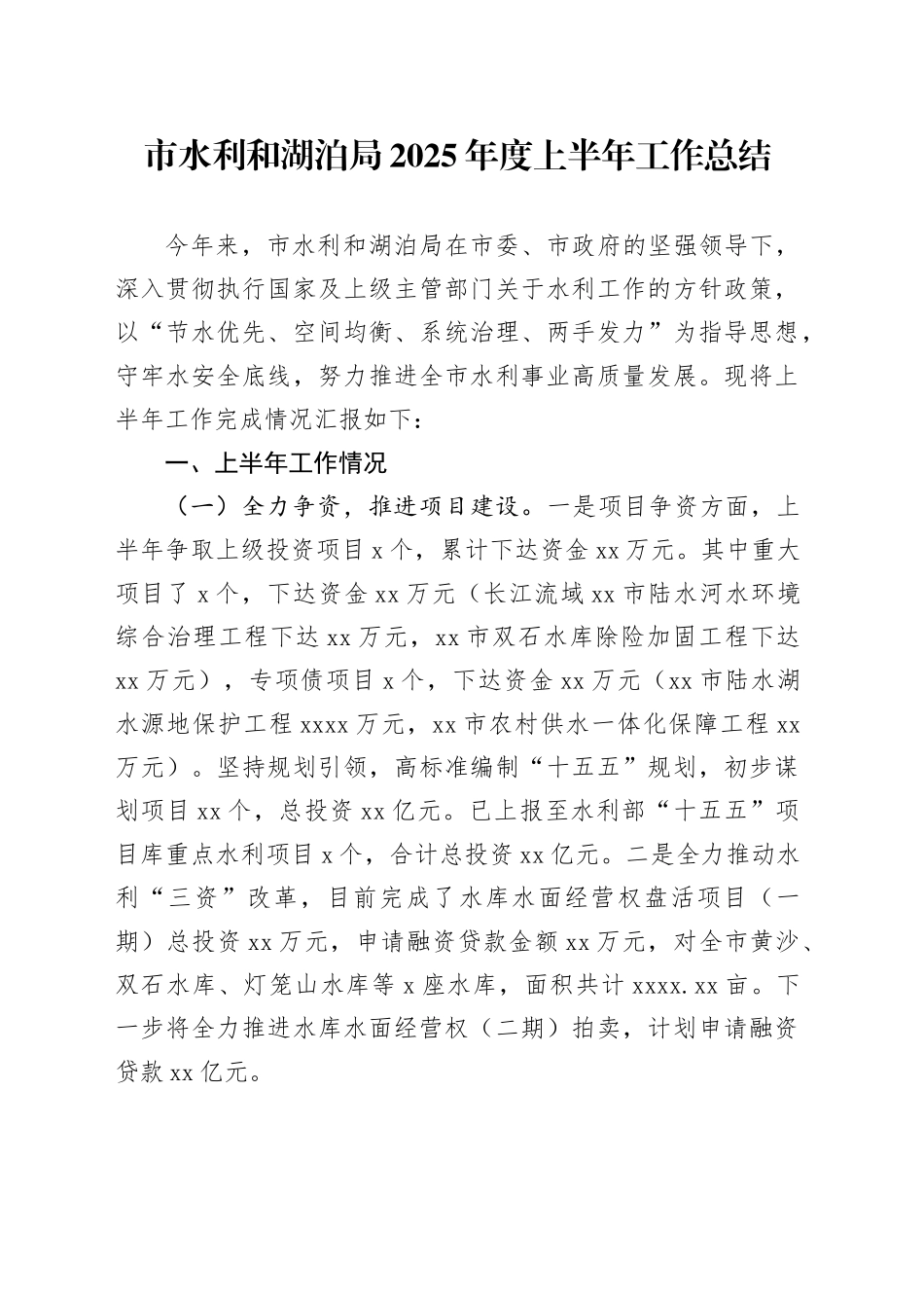 市水利和湖泊局2025年度上半年工作总结_第1页