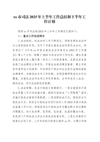 市司法2025年上半年工作总结和下半年工作计划