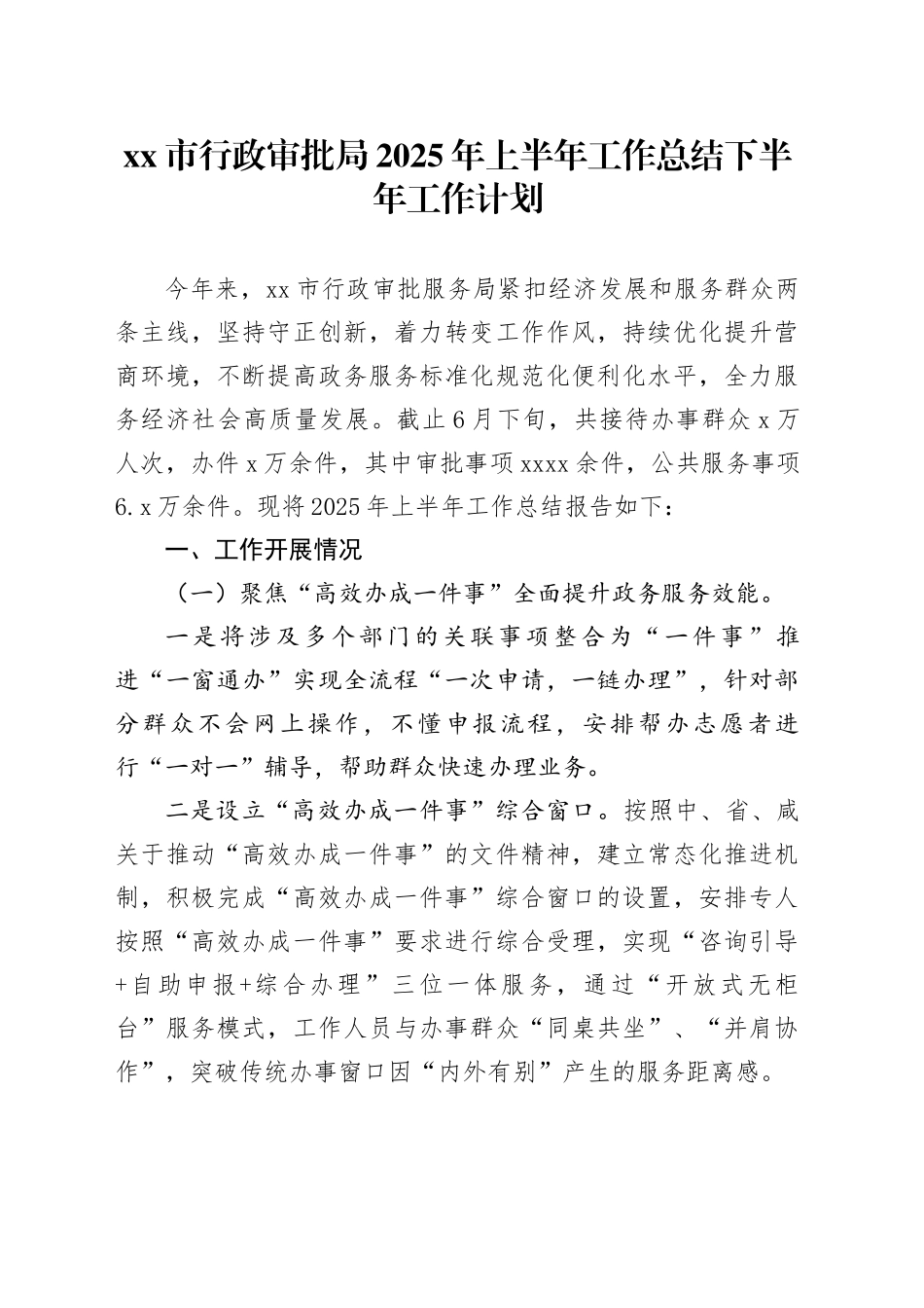 市行政审批局2025年上半年工作总结下半年工作计划_第1页