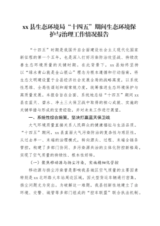 县生态环境局“十四五”期间生态环境保护与治理工作情况报告