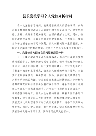 县长党校学习个人党性分析材料
