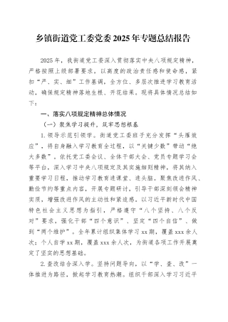 乡镇街道党工委党委2025年专题总结报告