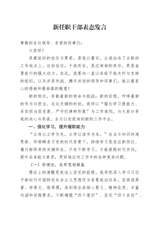 新任职干部表态发言