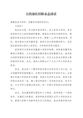 宣传部长任职表态讲话