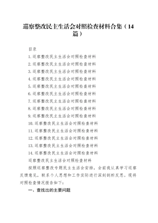 巡察整改民主生活会对照检查材料合集（14篇）20250917