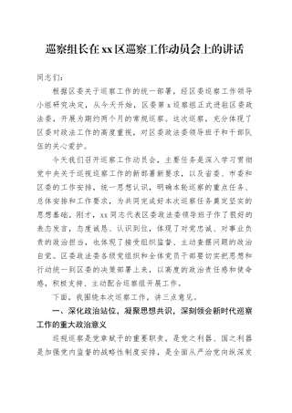 巡察组长在区巡察工作动员会上的讲话