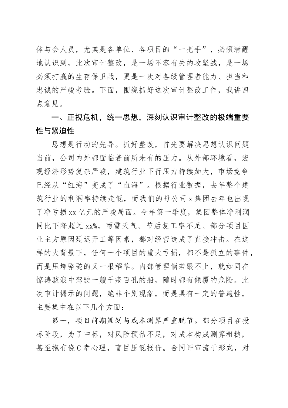 在2025年公司亏损项目审计整改动员会上的讲话_第2页