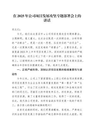在2025年公司项目发展攻坚专题部署会上的讲话