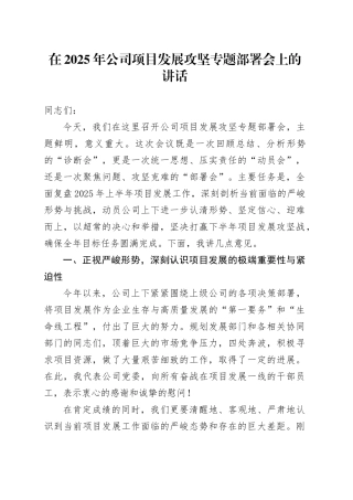 在2025年公司项目发展攻坚专题部署会上的讲话20250910