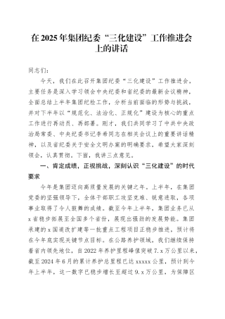 在2025年集团纪委“三化建设”工作推进会上的讲话