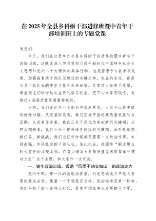 在2025年全县乡科级干部进修班暨中青年干部培训班上的专题党课