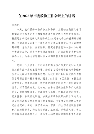 在2025年市委政协工作会议上的讲话