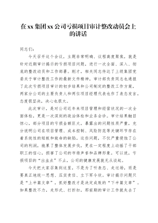 在集团公司亏损项目审计整改动员会上的讲话