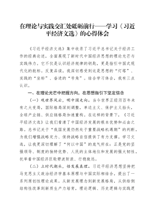 在理论与实践交汇处砥砺前行——学习《习近平经济文选》的心得体会