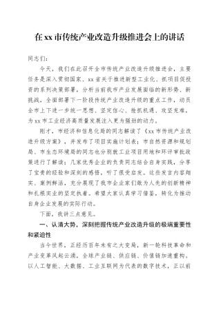在市传统产业改造升级推进会上的讲话