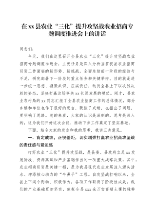 在县农业“三化”提升攻坚战农业招商专题调度推进会上的讲话