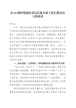 在镇村党组织书记后备力量工作汇报会议上的讲话