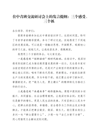在中青班交流研讨会上的发言提纲：三个感受、三个抓