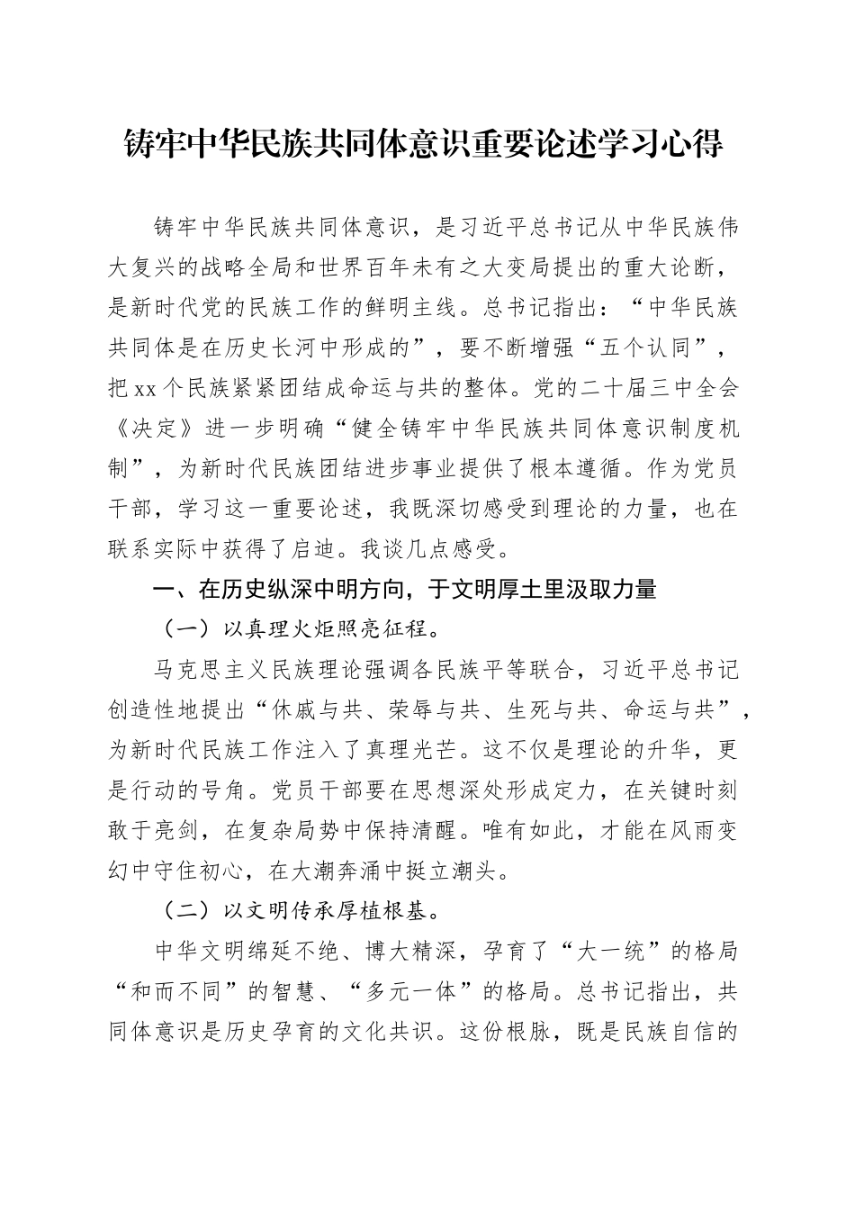 铸牢中华民族共同体意识重要论述学习心得_第1页