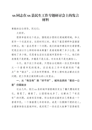 XX同志在县民生工作专题研讨会上的发言材料
